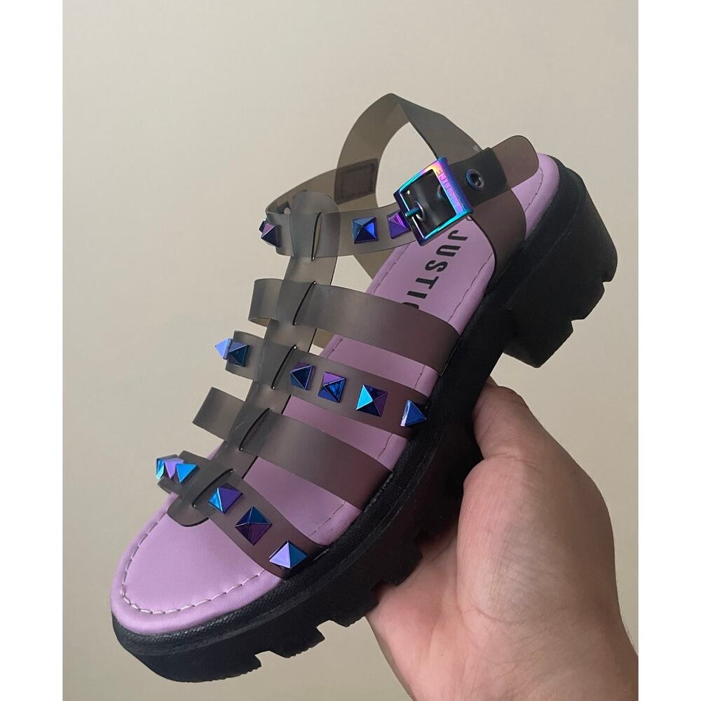 Justice Girls Size 1 Studded Jelly Fisherman Black Platform Sandals - Picture 12 of 13
